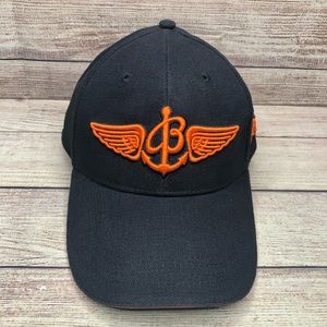NEW Unisex Breitling Navy Blue Hat, Orange Logo